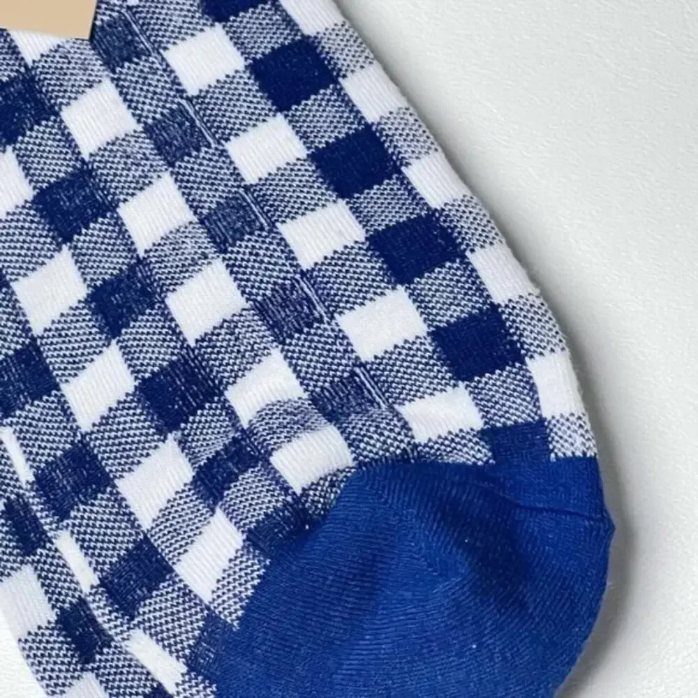 J.Crew Women's Ankle Gingham Blue and White Plaid Print Socks OS NWT